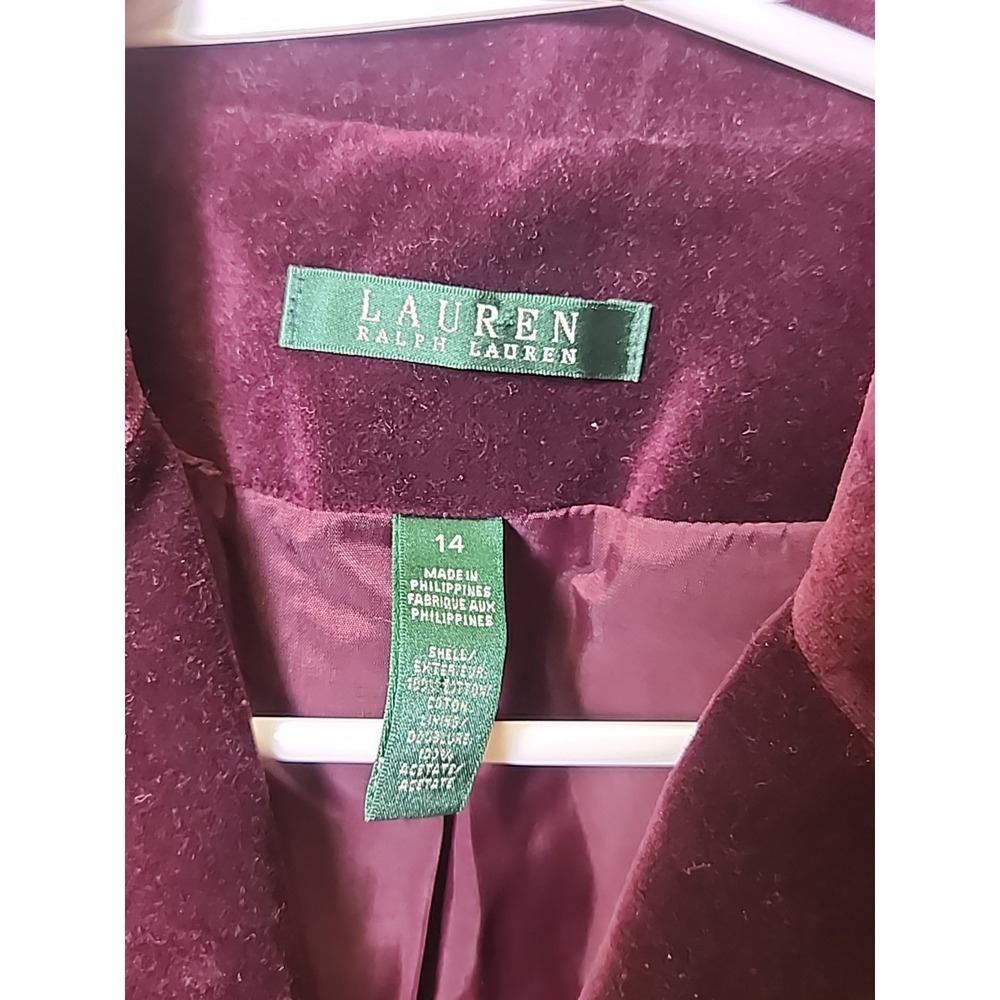 Lauren Ralph Lauren Velvet Velour Blazer Wine Plum Women Size 14 Green Label - Picture 4 of 10
